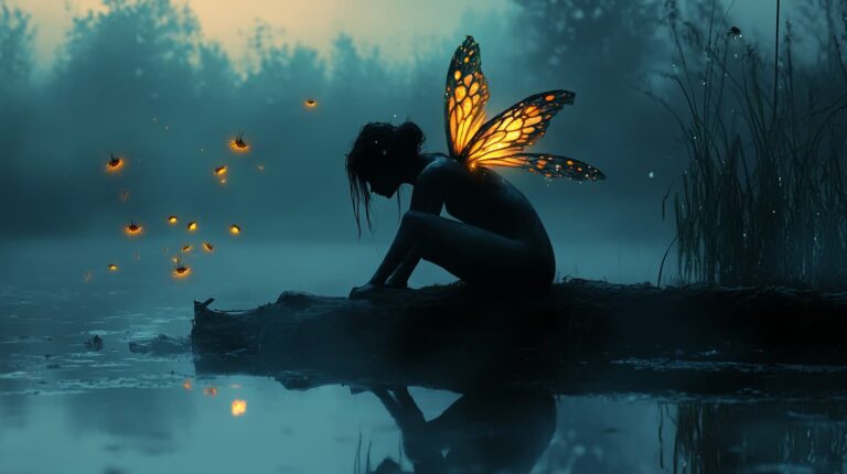 Swamp fairy illuminated by moonlight